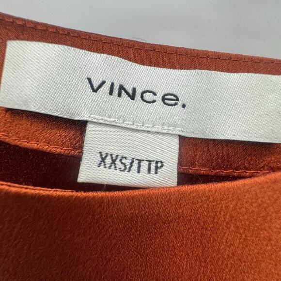 Vince Silk Flutter Sleeve Draped Neck Blouse Short Sleeve Rust Amber XS/ XXS NWT - Picture 11 of 13